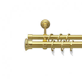 Карниз Orvit Дуо металевий дворядний відкритий гладка труба кільце фасонне металеве  Золото 25\19 мм 200 см (7035548)