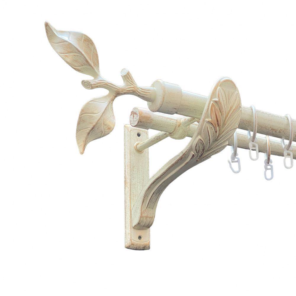 Карниз Orvit Листок Троянди металевий дворядний ретро гладка труба кільце металеве Біле Золото 25\19 мм 200 см (00-00010571), фото 1