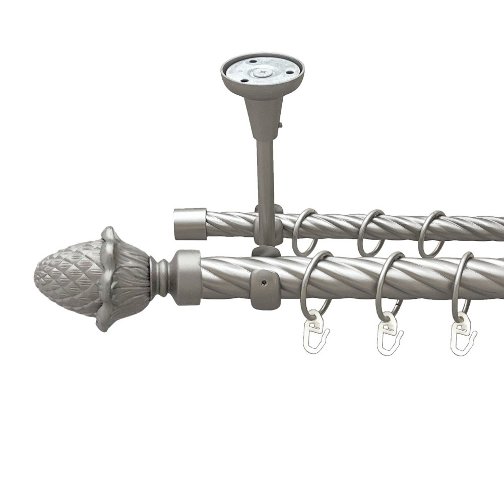 Карниз Orvit Цинара металевий дворядний відкритий до стелі скручена труба кільце металеве Сатин 25\16 мм 240 см (00-00024160), фото 1