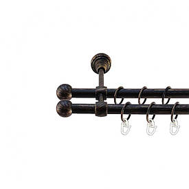 Карниз Orvit Куля Болонь металевий дворядний литий гладка труба кільце металеве Чорне Золото 16\16 мм 300 см (5468271)