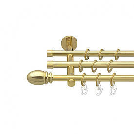 Карниз Orvit Белуно металевий трирядний циліндр (20 см) гладка труба кільце металеве Золото 16\16\16 мм 200 см (00-00014640)