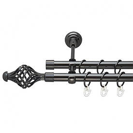 Карниз Orvit Арезо металевий дворядний відкритий гладка труба кільце металеве Онікс 19\19 мм 160 см (00-00014905)