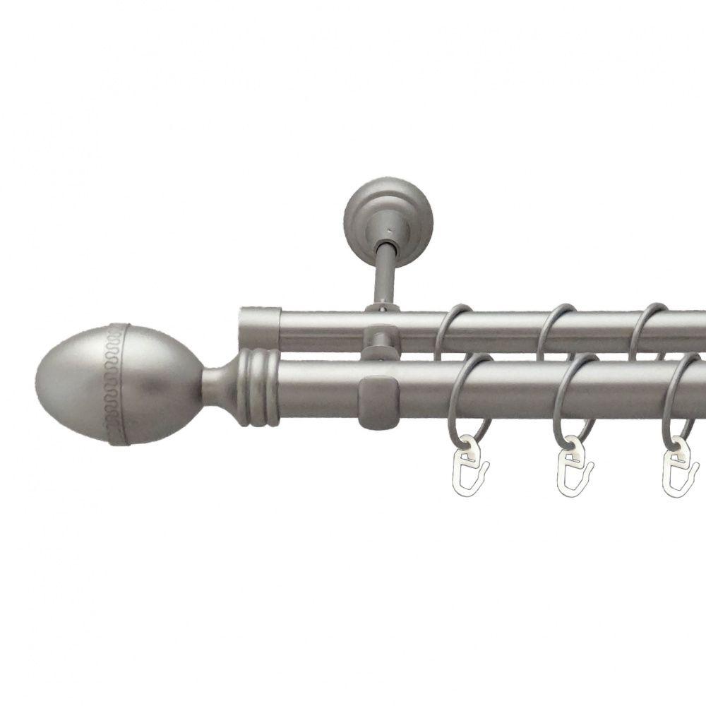 Карниз Orvit Фарже металевий дворядний відкритий гладка труба кільце металеве Сатин 25\19 мм 240 см (00-00011141), фото 1