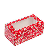 Коробка 200х110х85 (на 2 капкейка) з вікном "Новорічна", червона