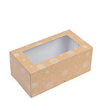 Коробка 200х110х85 (на 2 капкейка) з вікном "Сніжинка", крафт