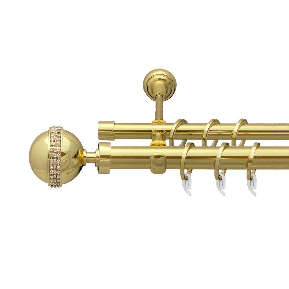 Карниз Orvit Авея металевий дворядний відкритий гладка труба кільце фасонне металеве  Золото 25\19 мм 200 см (7035524), фото 1