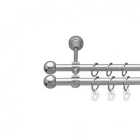 Карниз Orvit Куля Болонь металевий дворядний відкритий гладка труба кільце металеве Хром 16\16 мм 160 см (7387749)