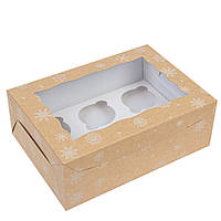 Коробка 255х180х90 (на 6 капкейків) з вікном "Сніжинка", крафт