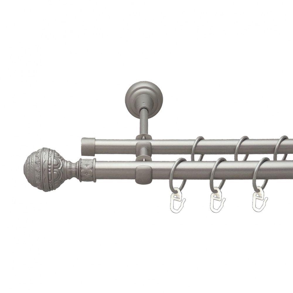 Карниз Orvit Арабеска металевий дворядний відкритий гладка труба кільце металеве Сатин 19\16 мм 240 см (00-00013666), фото 1