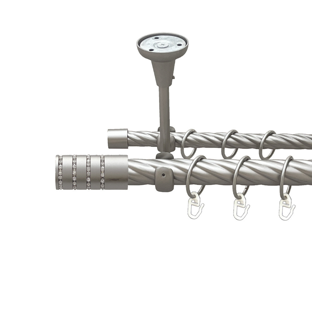 Карниз Orvit Барамелла металевий дворядний відкритий до стелі скручена труба кільце металеве Сатин 25\16 мм 240 см (00-00024068), фото 1