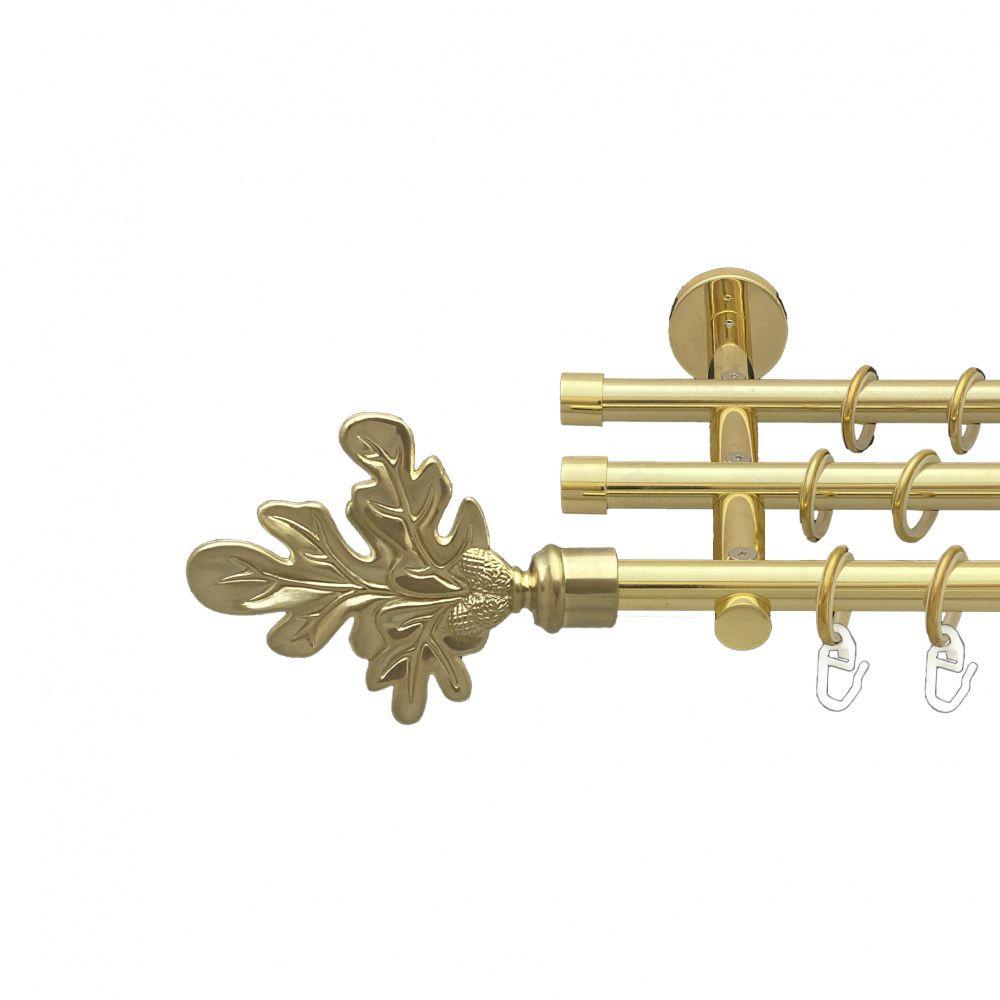 Карниз Orvit Листок Дуба металевий трирядний циліндр (20 см) гладка труба кільце металеве Золото 16\16\16 мм 200 см (00-00014680), фото 1