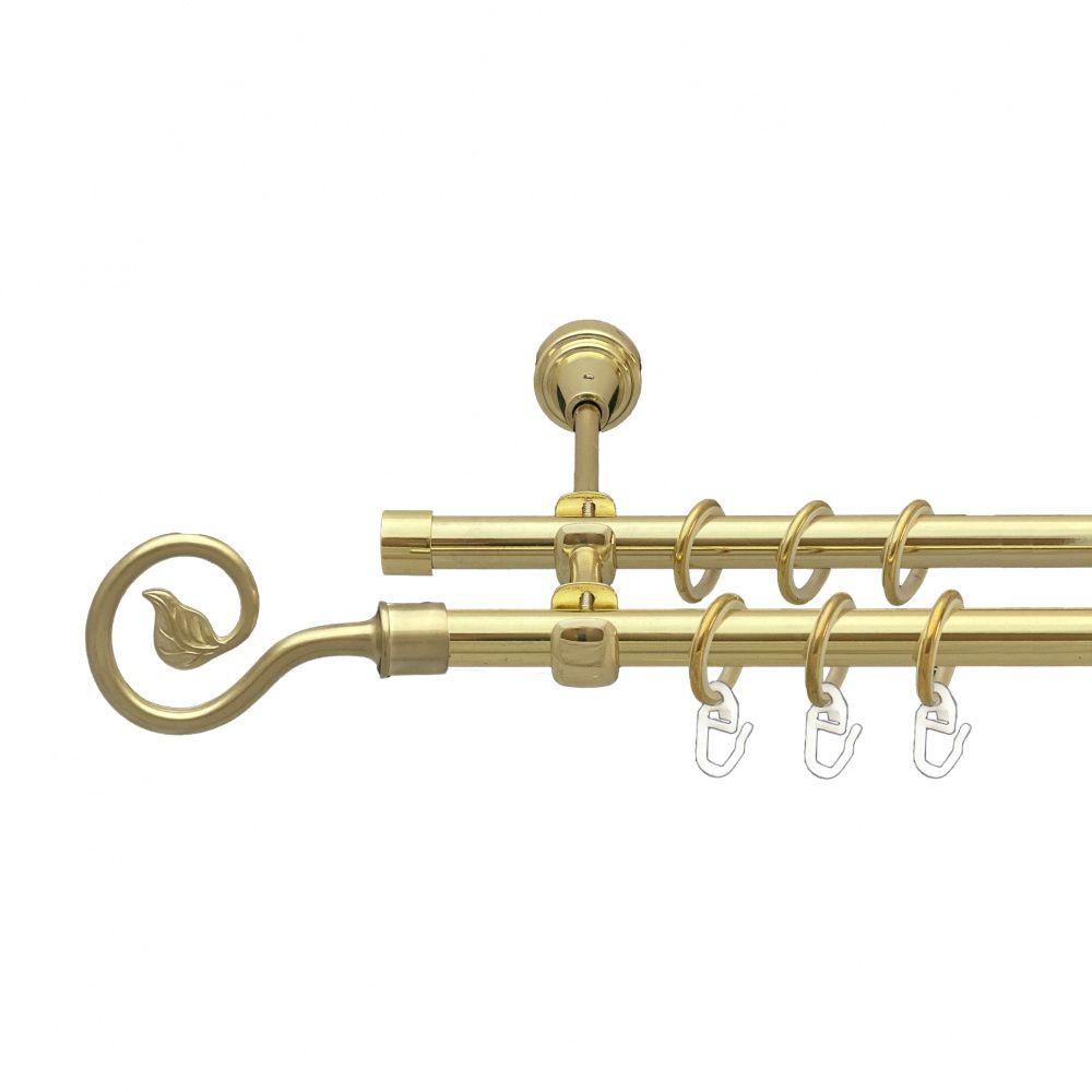 Карниз Orvit Лукка металевий дворядний відкритий гладка труба кільце металеве Золото 16\16 мм 200 см (00-00014240), фото 1