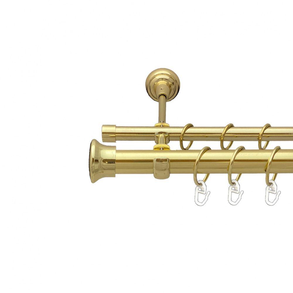 Карниз Orvit Дуо металевий дворядний відкритий гладка труба кільце металеве Золото 25\16 мм 200 см (00-00012731), фото 1