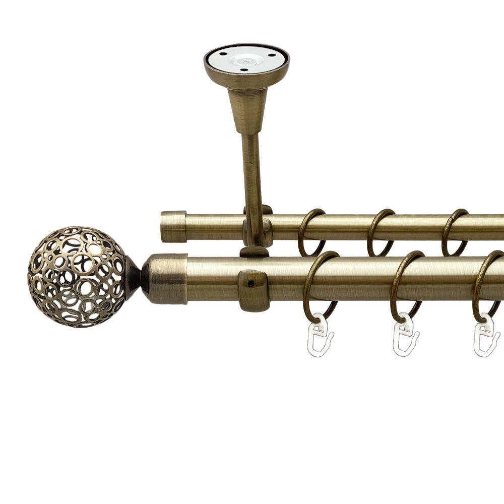 Карниз Orvit Савона металевий дворядний відкритий до стелі гладка труба кільце металеве Антик 25\16 мм 200 см (00-00018539), фото 1