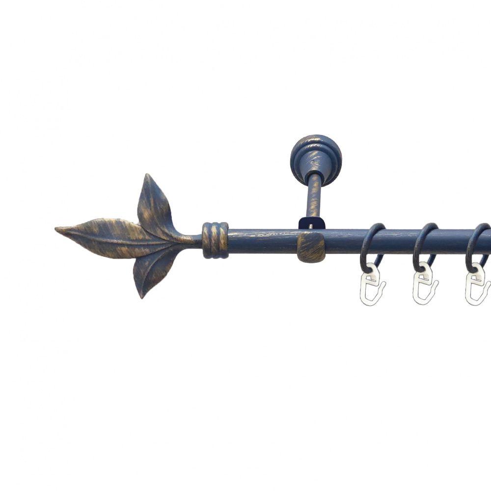 Карниз Orvit Листок Лілії металевий однорядний відкритий гладка труба кільце металеве Блакить Золота 16 мм 200 см (00-00009143), фото 1