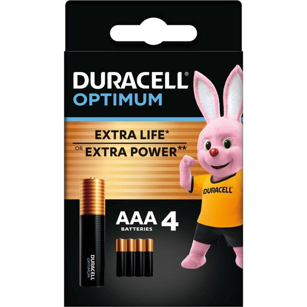 Лужні батарейки Duracell Optimum AAA 1.5В LR6 4 шт