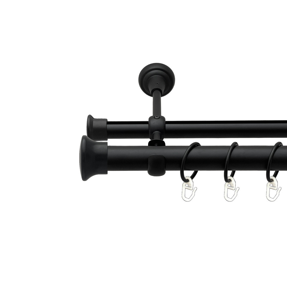 Карниз Orvit Дуо металевий дворядний опозитний гладка \ профільна труба кільце металеве Чорний Оксамит 25\19 мм 200 см, фото 1