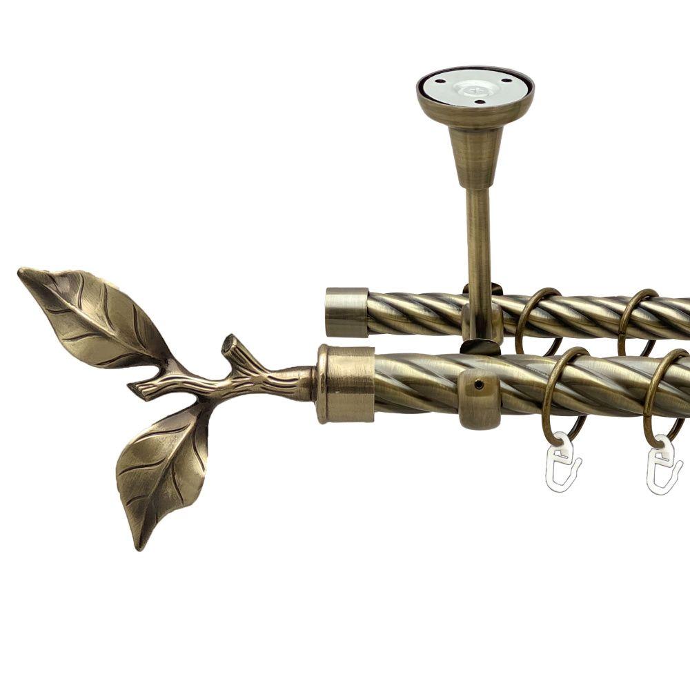 Карниз Orvit Листок Троянди металевий дворядний відкритий до стелі скручена труба кільце металеве Антик 25\19 мм 240 см, фото 1