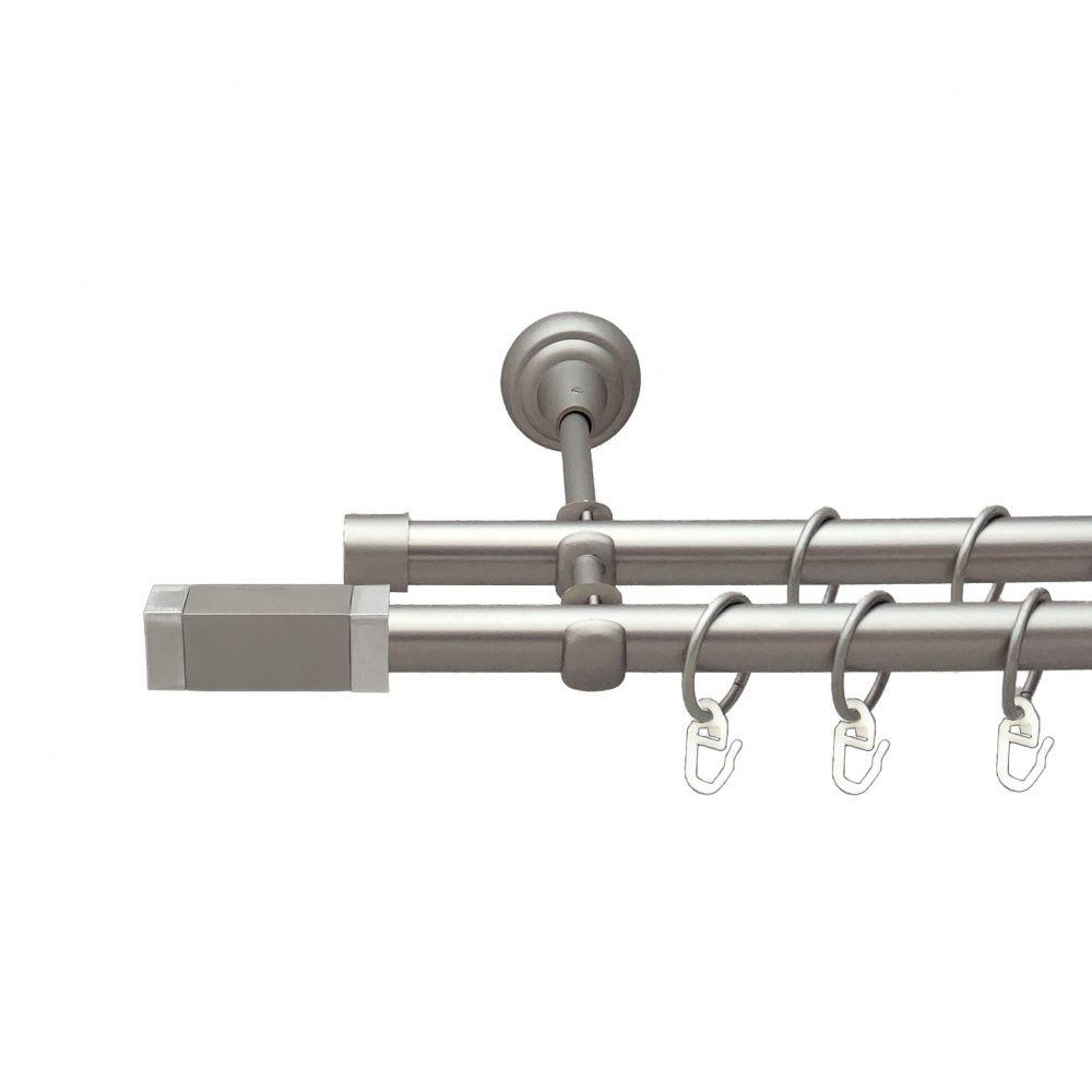 Карниз Orvit Квадро V2 металевий дворядний відкритий гладка труба кільце металеве Сатин 19\19 мм 160 см (00-00015340), фото 1