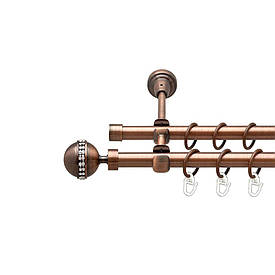 Карниз Orvit Авея металевий дворядний відкритий гладка труба кільце металеве Мідь 16\16 мм 280 см (00-00020530)
