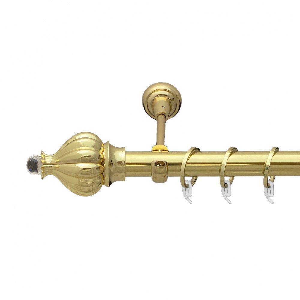 Карниз Orvit Таджа-Кристал металевий однорядний відкритий гладка труба кільце фасонне металеве  Золото 25 мм 240 см (7035304), фото 1