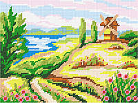 Пейзаж «Мельница в поле» Набор для вышивания по канве с рисунком Quick Tapestry TH-09