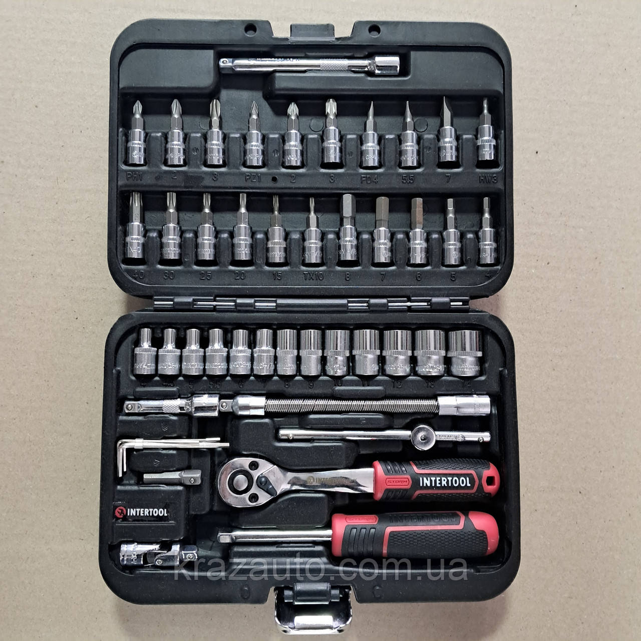 Набір інструментів 1/4", 46 од., Cr-V INTERTOOL ET-8046, фото 1