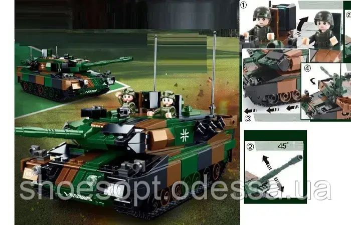 Конструктор Военный танк 766 деталей, 2 фигурки
