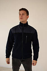 Флісова кофта БАТАЛ 3ХЛ 4ХЛ 5ХЛ (фліс середньої щільності та плащівка) ТЕМНО-СИНІЙ