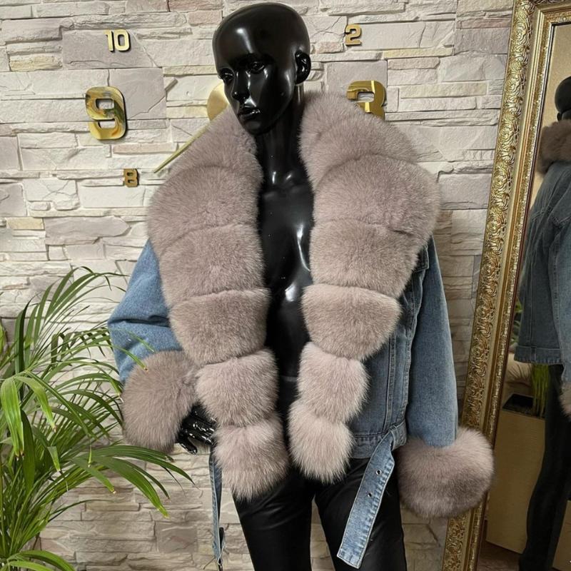 Джинсова куртка з хутром песця, фото 1