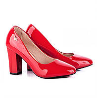 Женские красные туфли на толстом каблуке лаковые модельные (НАЛИЧИЕ размеров в описании)