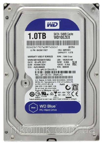 Жорсткий диск 1 TB Western Digital WD Blue 7200prm 64 MB 3.5" SATAIII (WD10EZEX), б/в