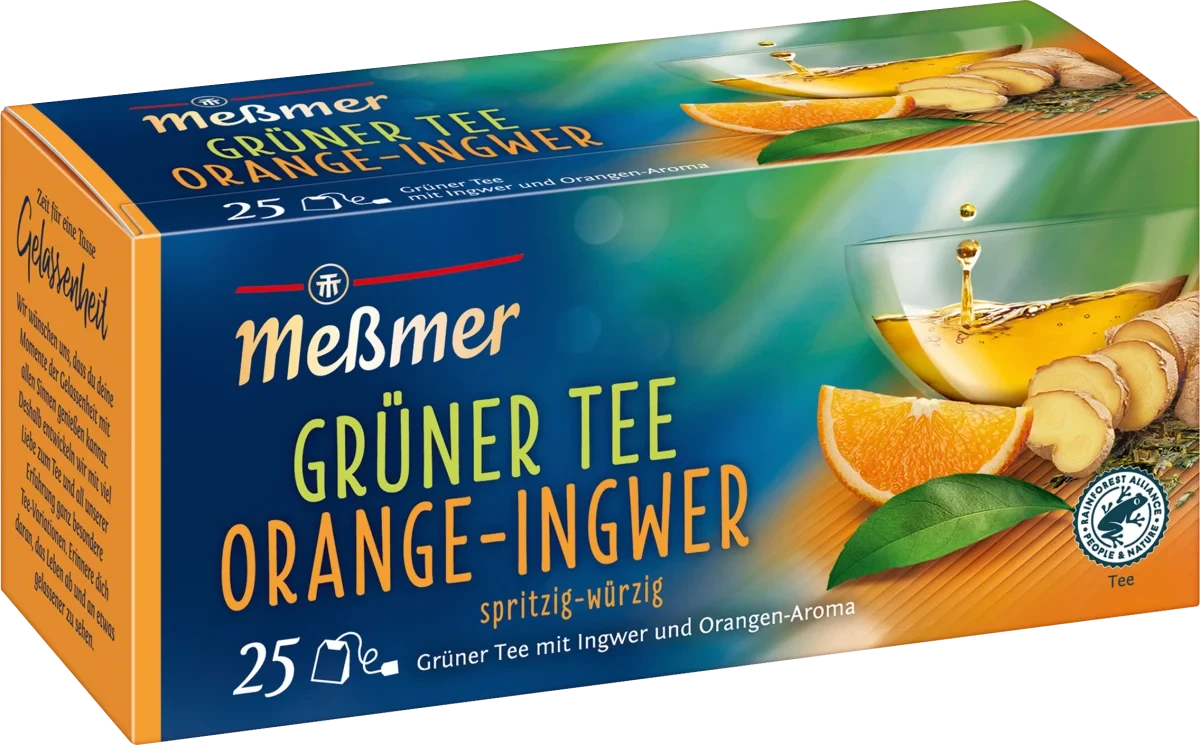 Зелений чай, апельсин, імбир Meßmer Grüner Tee Orange, Ingwer (25 пакетиків), 43,75 г