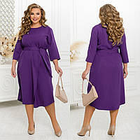 Однотонное женское платье миди фиолетовое с брошью в комплекте (6 цветов) ЮР/-2353
