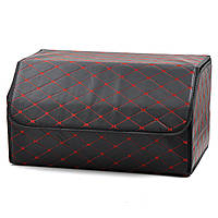 Саквояж-органайзер у багажник 550х300х250мм  Чорний ромб шкірзам,червона нитка