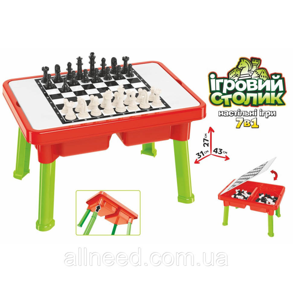 Дитячий набір ігор 7в1 столик шашки, шахи, доміно 9604TXK