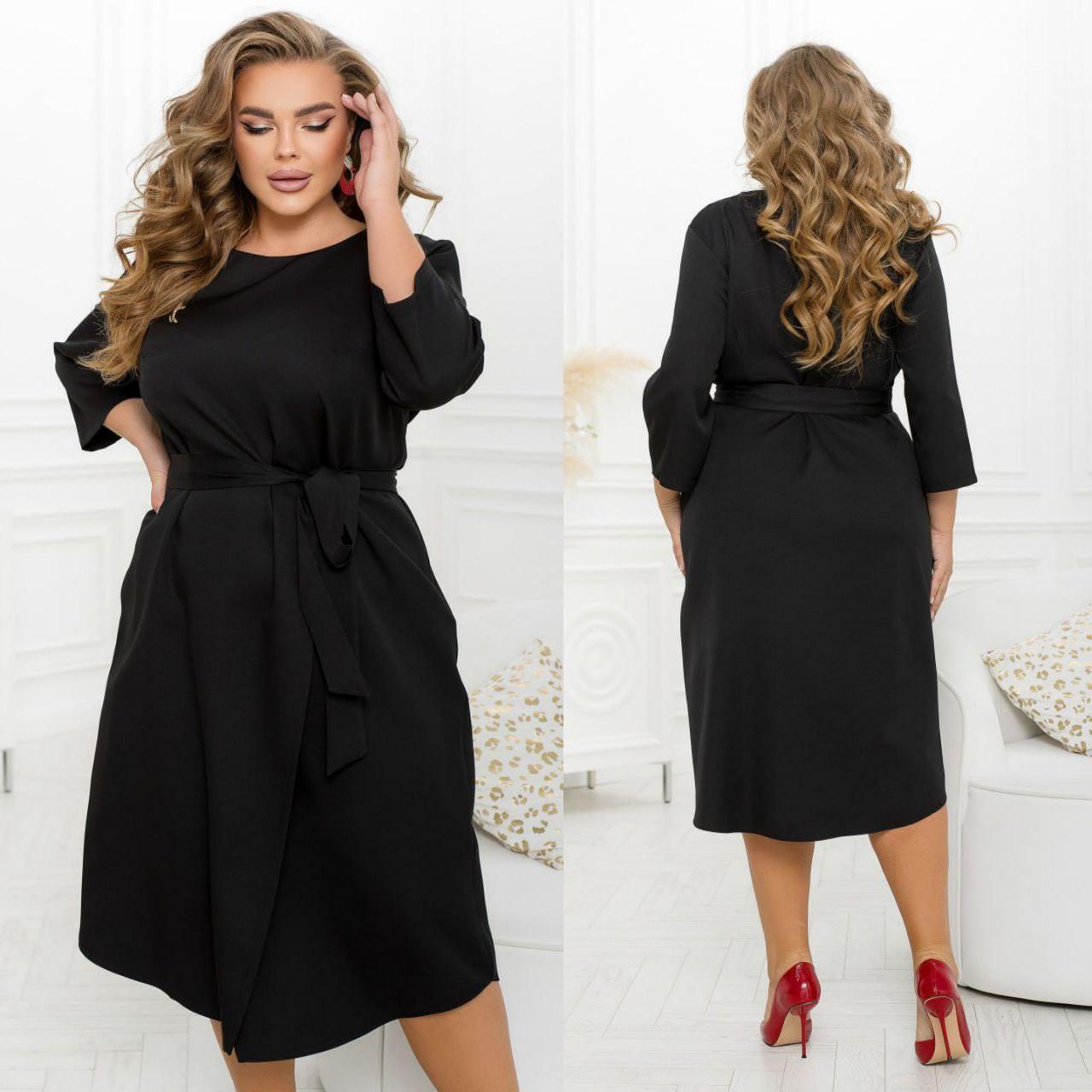 Красива жіноча сукня міді чорна з брошкою великих розмірів