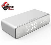 Часы LED Настольные с будильником, термометром и беспроводной зарядкой для смартфона, 5W Vikefon
