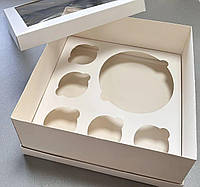 Коробка для комплекту солодощів 5-ти кексів та бенто торта 260х260х120