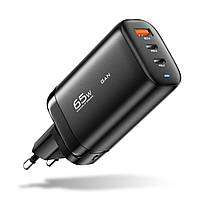 Сетевое зарядное устройство для Essager Shining 65W GaN Travelling Charger 2 Type-c+USB-A EU black