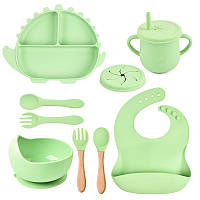 Набор детской силиконовой посуды для кормления 9в1 (Цвет фисташковый Y3)