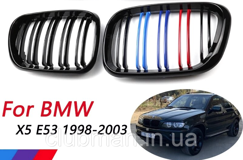 Решітка ноздрі радіатора BMW (БМВ) X5 series (E53) 1999-2003 Глянець 2 ребра M Style