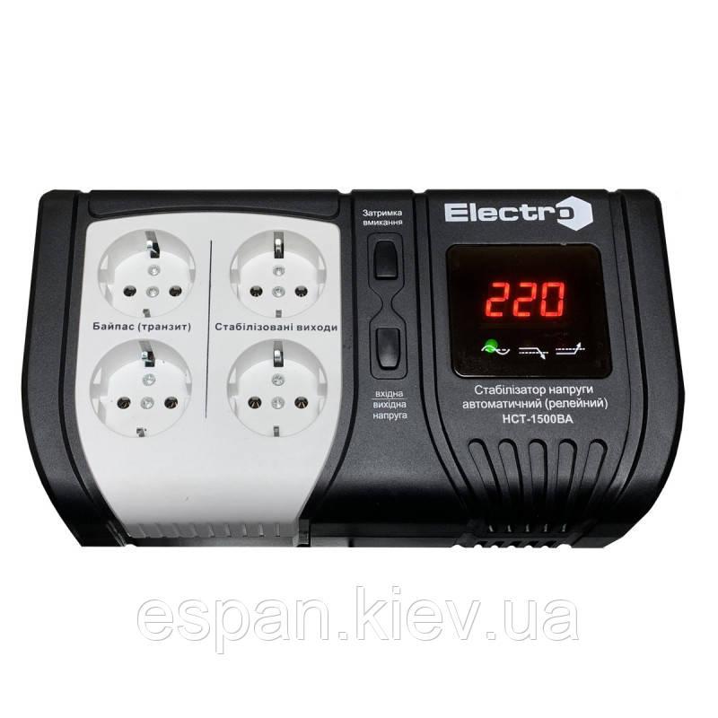 Електронний стабілізатор напруги НСТ-1500 ElectrO на 4 розетки 1.5 кВА 1200Вт, фото 1