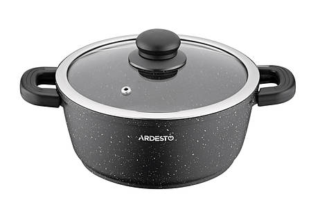 Каструля Ardesto Gemini Anzio, скляна кришка, 20 см, 2,5 л, чорний, алюміній, фото 1