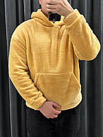 Мужское плюшевое худи оверсайз, утепленная толстовка зимняя с капюшоном, кофта Тедди бежевая