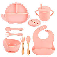 Набор детской силиконовой посуды для кормления 9в1 (Цвет персиковый Y12)