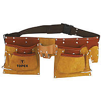 Пояс для инструмента TOPEX, монтажника, материал кожа, 11 карманов, держатель для молотка
