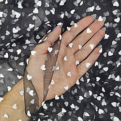 Сітка стрейч з флоком (серця) / колір ЧОРНИЙ / ціна вказана за 0,5 метра сітки