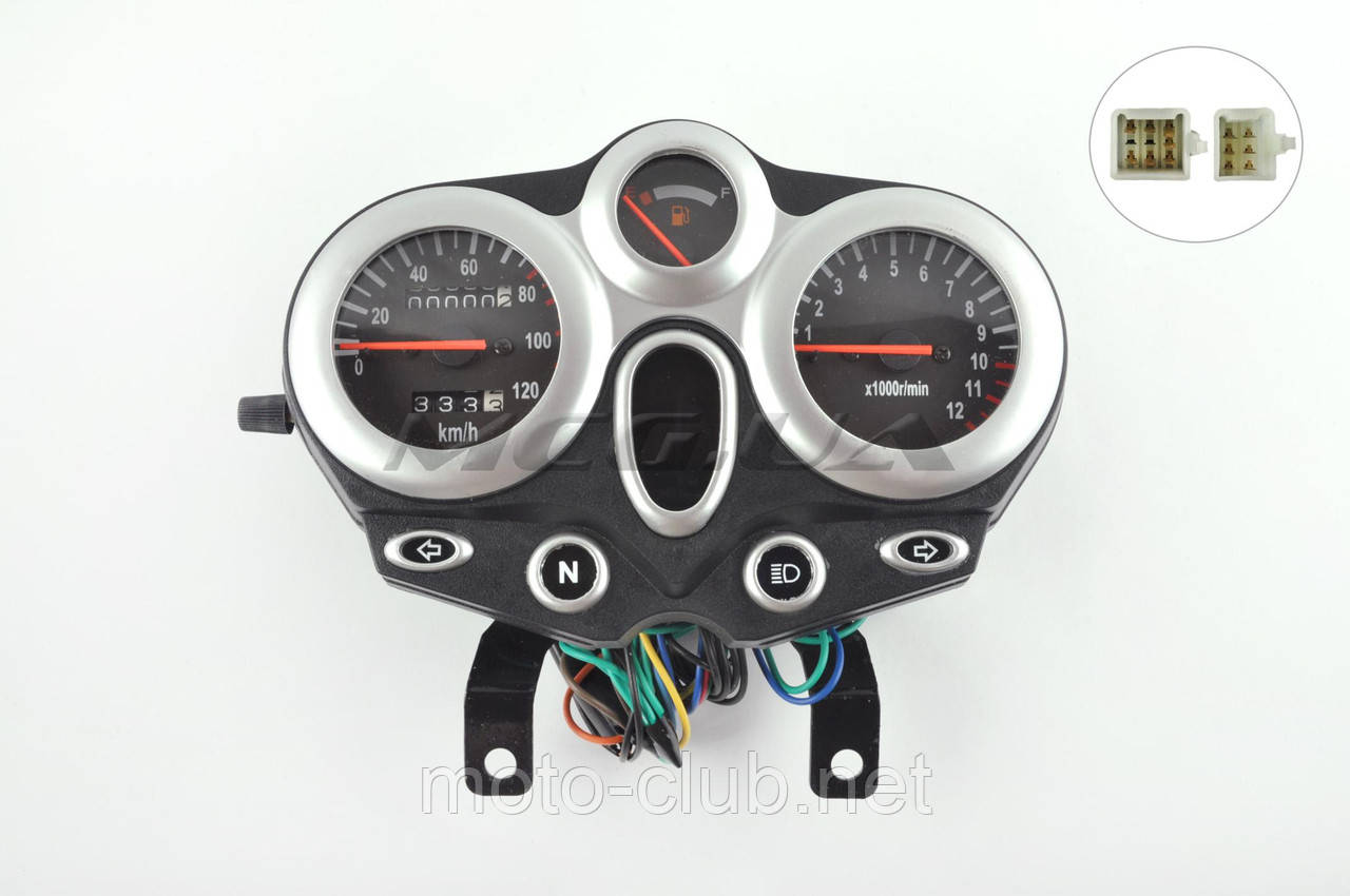 Панель приладів (у складі) на мотоцикл Viper (Zongshen), Lifan 125/150 (120 км/год, чорно-срібна, кругла, тахометр) (mod:MY-013), фото 1