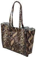 Женская кожаная сумка под рептилию Giorgio Ferretti коричневая Shopingo Жіноча шкіряна сумка під рептилію